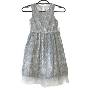 Rare Editions Silver Rose Pearl Beaded Waist Special Occasion Dress Size 6X